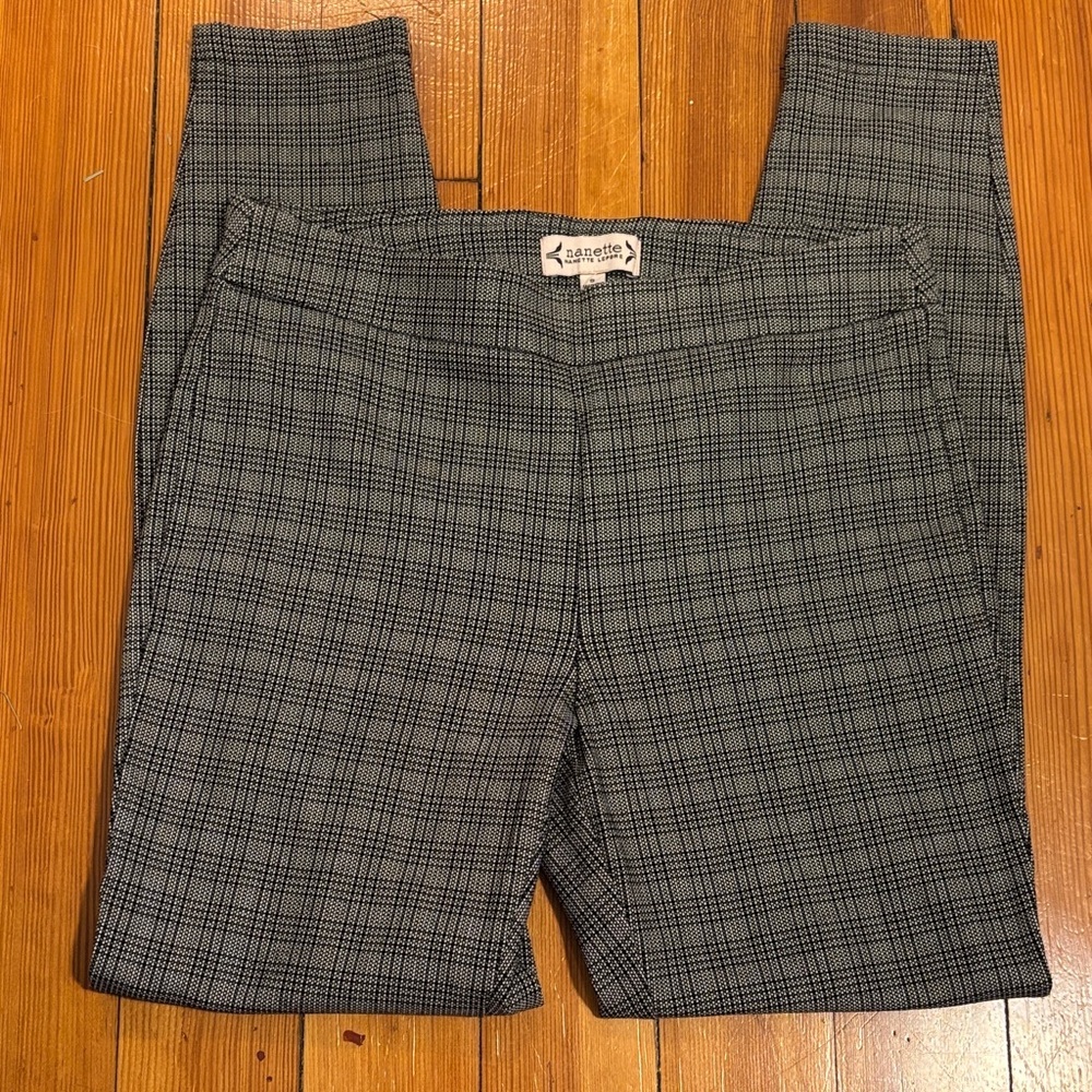 Nanette Lepore Womens Glen Plaid Leggings Black White Stretch Pull On‎ Pants S